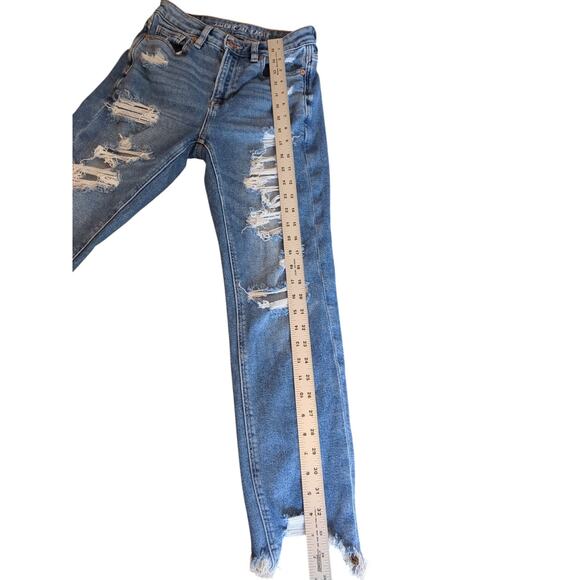 American Eagle Sz 00 Mom Straight Jean Stretch Distressed - Picture 3 of 9